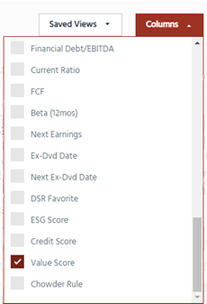 Stock Valuation Tools: Refinitiv Value Score available in DSR stock screener and stock cards