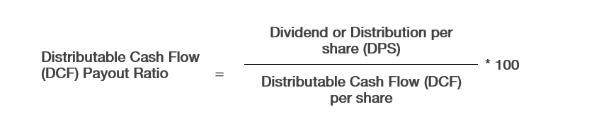 Distributable Cash Flow (DCF) Payout Ratio. Divide dividend or distribution paid per share by the DCF per share and Multiply by 100.