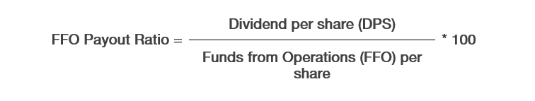 Funds From Operations (FFO) Payout Ratio. Divide Dividend per share by the FFO per share. Multiply by 100.