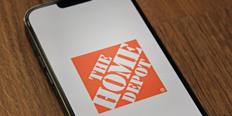 Home Depot logo displayed on smartphone